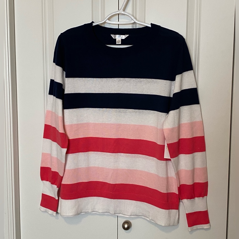 NWT Time and Tru navy pink white striped sweater